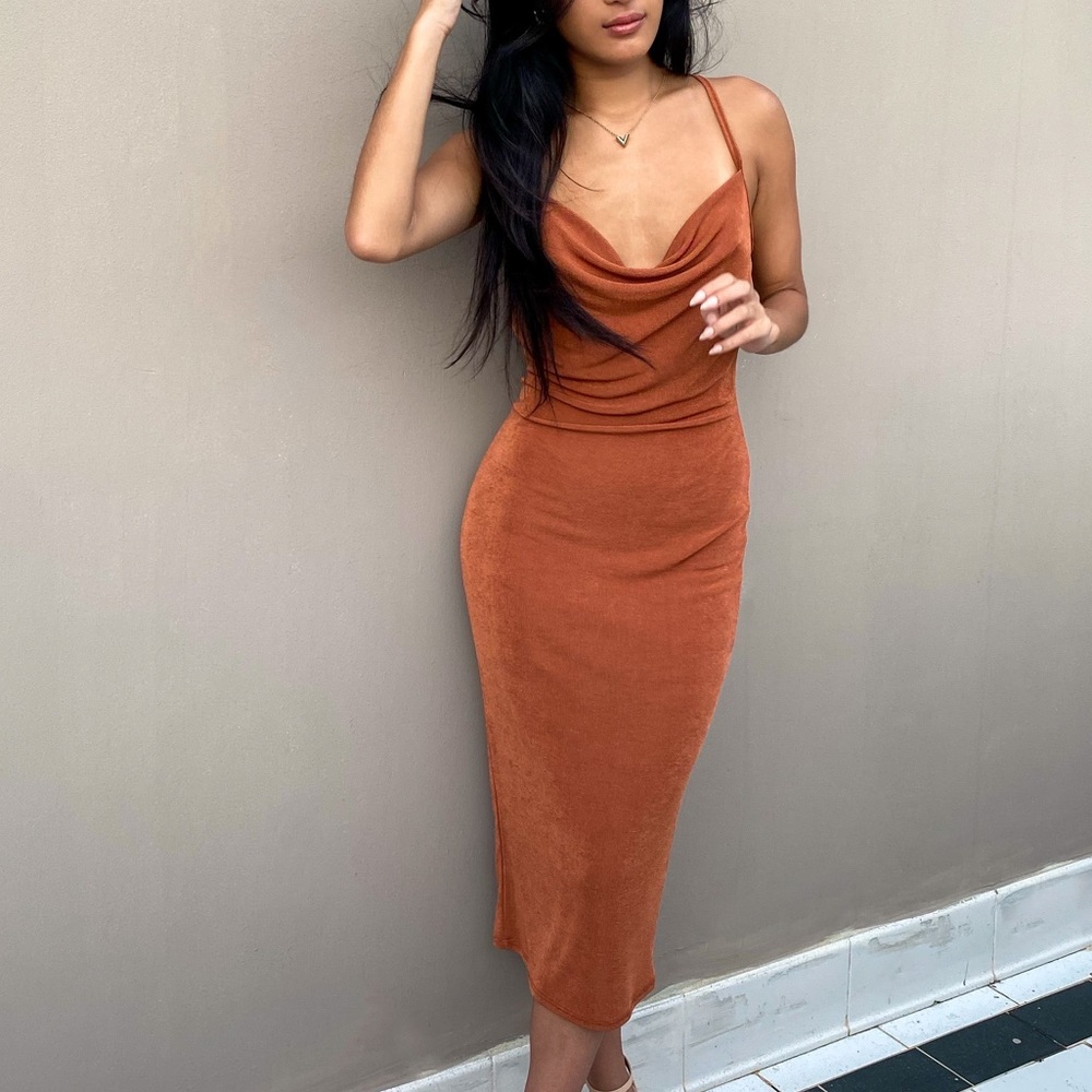 Orange Cowl Neck Dress Size Small